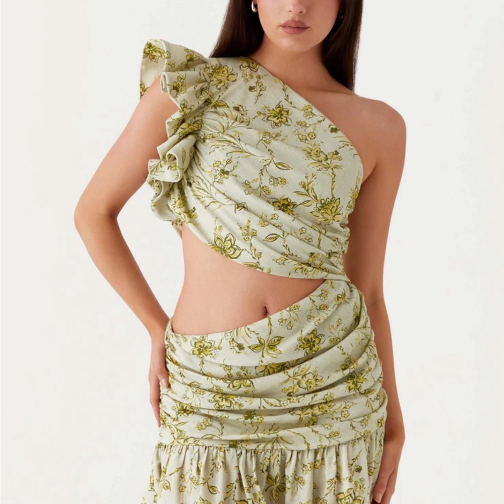 Peppermayo Green Floral One-Shoulder Dress